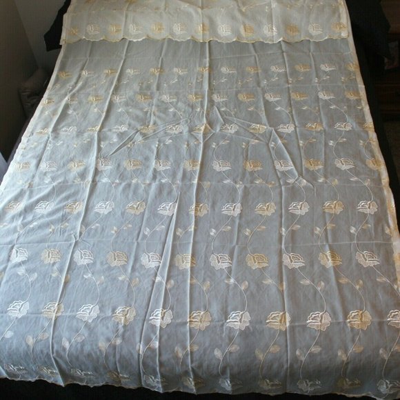 Vintage Sheer Ivory Beige Curtain Attached Valance